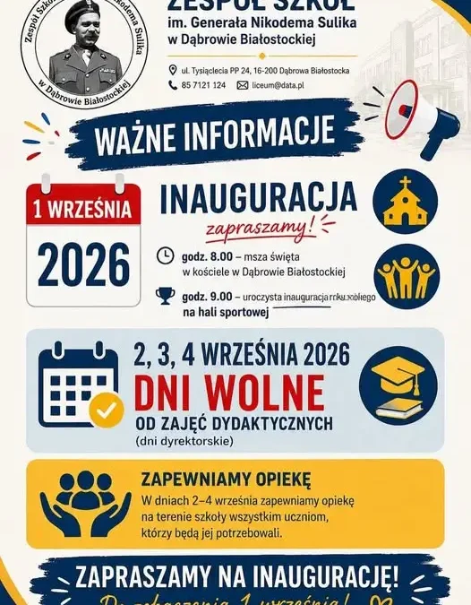 Inauguracja roku szkolnego 2026/2027 w Dąbrowie Białostockiej