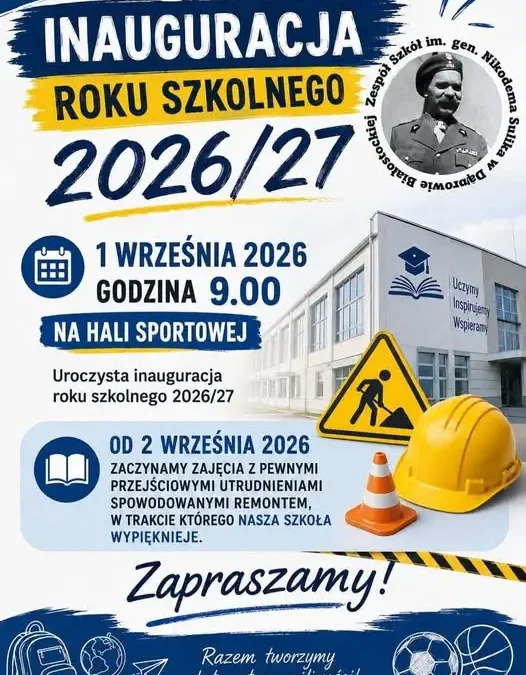 Inauguracja roku szkolnego 2026/27 w liceum i szkole branżowej – 1 września o 9:00