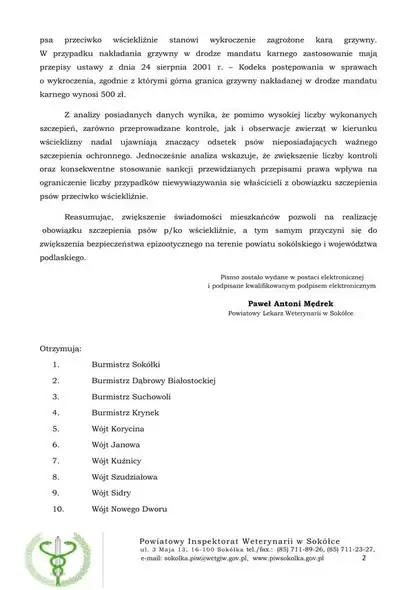 Wścieklizna: obowiązkowe szczepienia psów – przypomina Powiatowy Lekarz Weterynarii