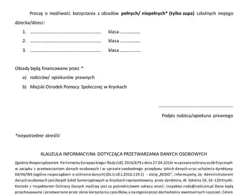 Zapisy uczniów SP na obiady w roku szkolnym 2026/2027