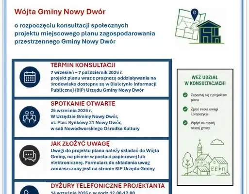 Konsultacje społeczne projektu miejscowego planu zagospodarowania przestrzennego w gminie Nowy Dwór