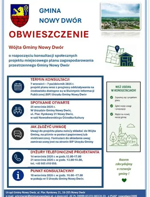 Konsultacje społeczne projektu miejscowego planu zagospodarowania przestrzennego w gminie Nowy Dwór