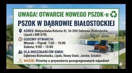 PSZOK w Nowym Dworze zamknięty – mieszkańcy mogą korzystać z nowego punktu w Dąbrowie Białostockiej