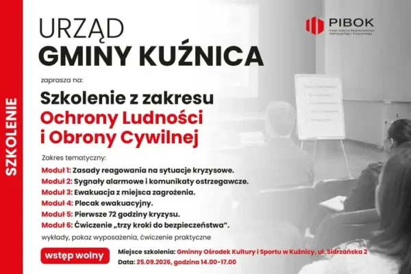 Gmina Kuźnica zaprasza na szkolenie z ochrony ludności i obrony cywilnej