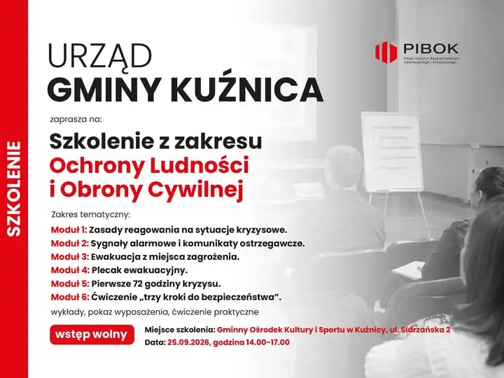 Gmina Kuźnica zaprasza na szkolenie z ochrony ludności i obrony cywilnej