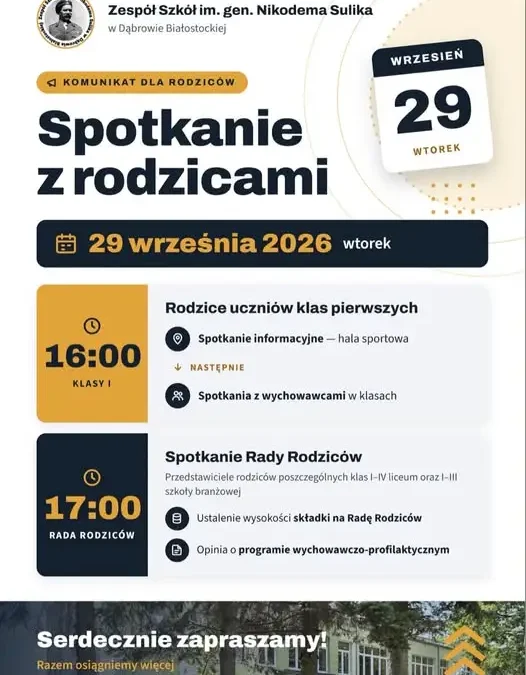 Zebrania z rodzicami w dąbrowskim liceum – 29 września 2026
