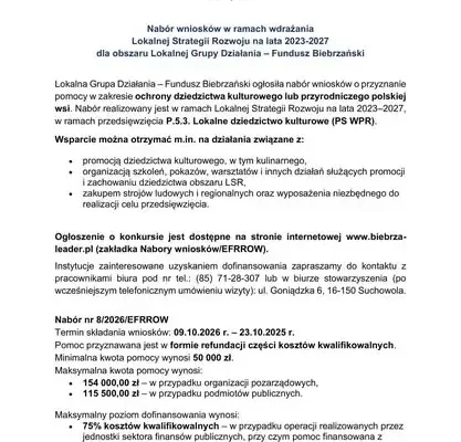 Fundusz Biebrzański ogłasza nabór wniosków na lokalne dziedzictwo kulturowe