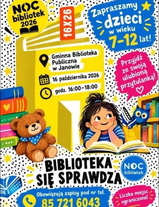 Noc Bibliotek w Janowie – zapisy już otwarte