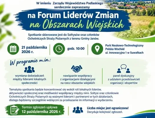 Forum Liderów Zmian na Obszarach Wiejskich – zaproszenie dla sołtysów i strażaków z gminy Janów