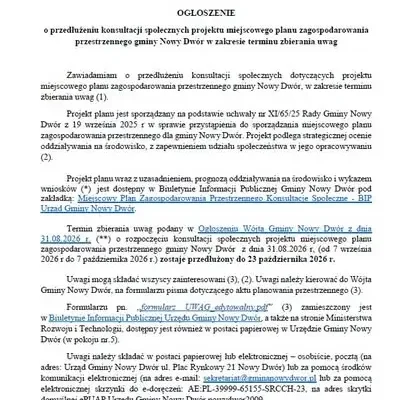Gmina Nowy Dwór wydłuża czas na składanie uwag do planu zagospodarowania przestrzennego
