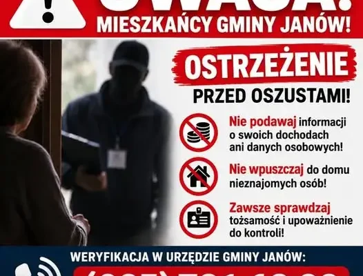 Ostrzeżenie przed oszustami podszywającymi się pod pracowników Urzędu Gminy Janów