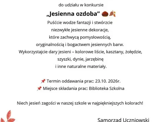 Konkurs „Jesienna ozdoba” w szkole – uczniowie zapraszają do udziału