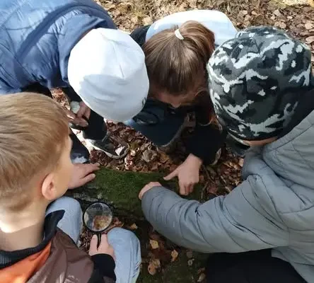 Pierwszaki odkrywały jesień w lesie – i pod mikroskopem