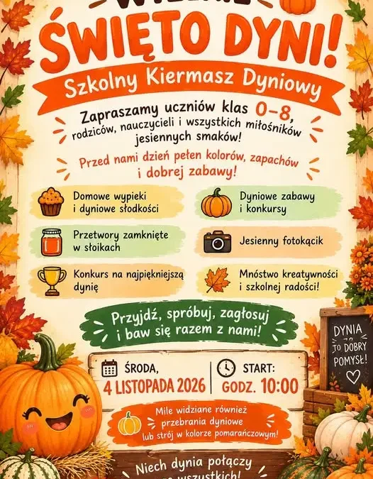 Szkoła w Krynkach zaprasza na Wielkie Święto Dyni – 4 listopada 2026